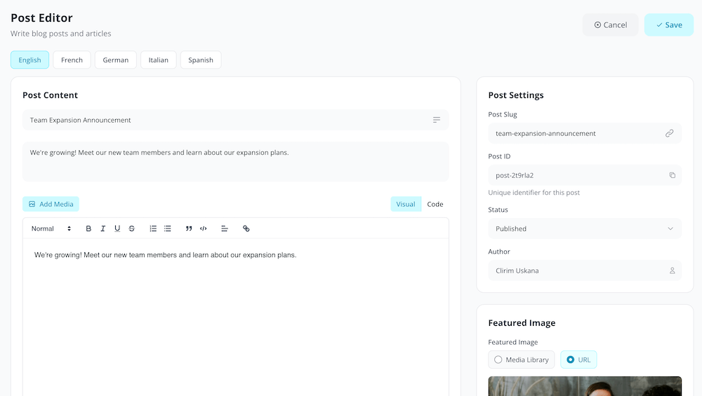 Blog & Posts Management
