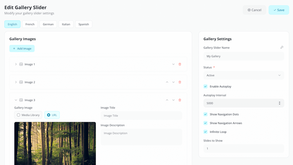Gallery Sliders Interface